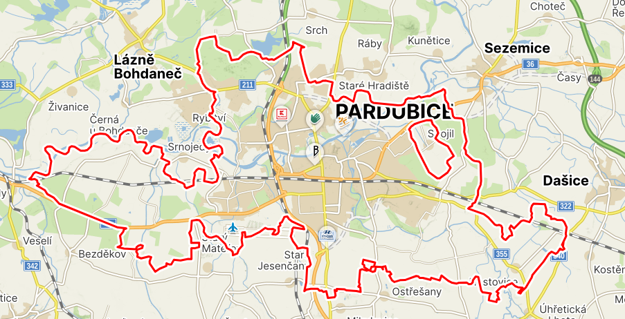 Mapa Pardubic